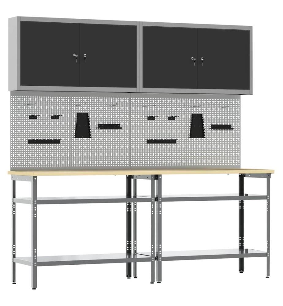 Werkbank-Set 8 pcs Schwarz und Grau Pulverbeschichteter Stahl