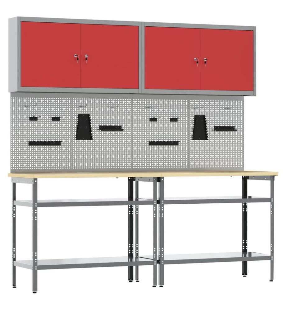 Werkbank-Set 8 pcs Rot und Grau Pulverbeschichteter Stahl