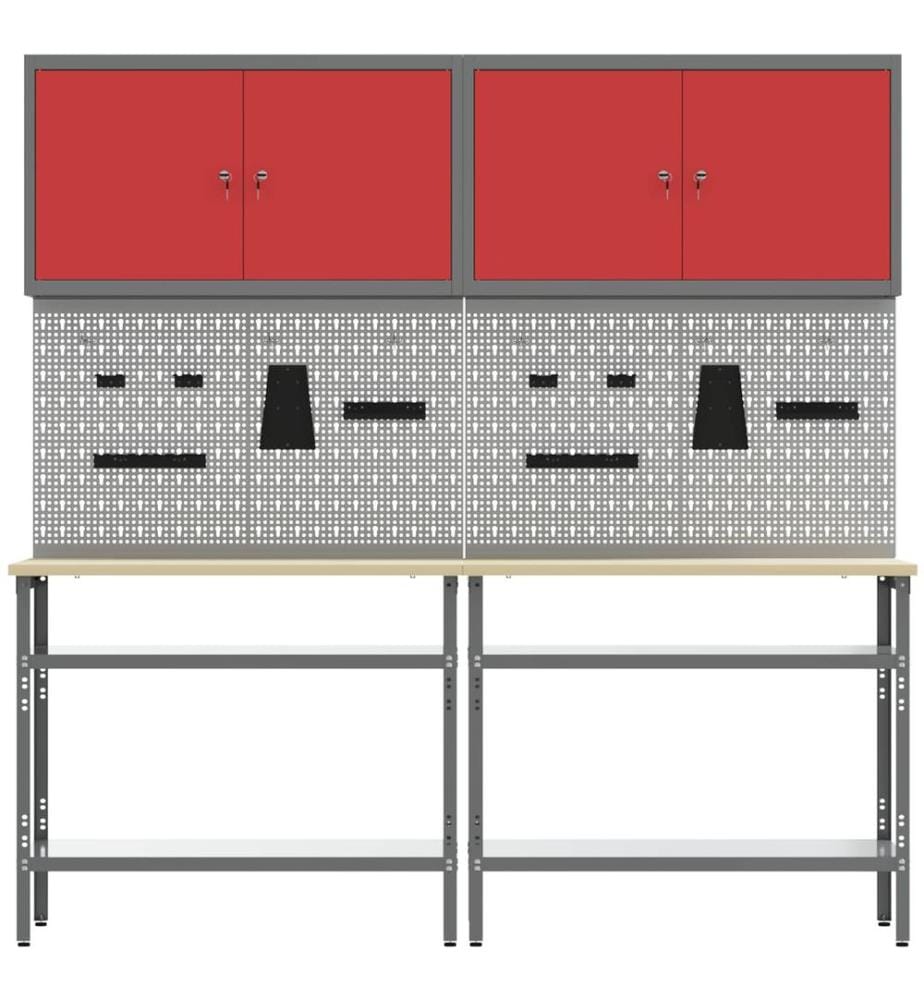 Werkbank-Set 8 pcs Rot und Grau Pulverbeschichteter Stahl