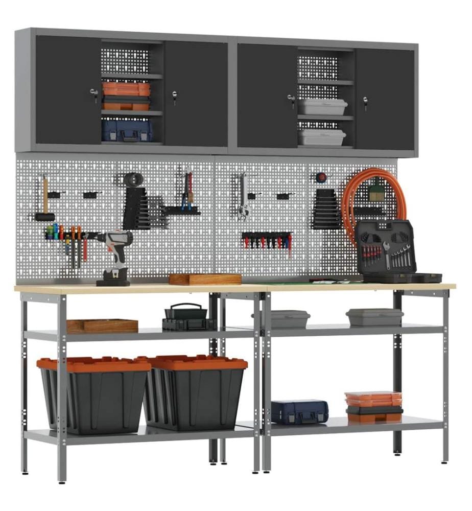 Werkbank-Set 8 pcs Schwarz und Grau Pulverbeschichteter Stahl
