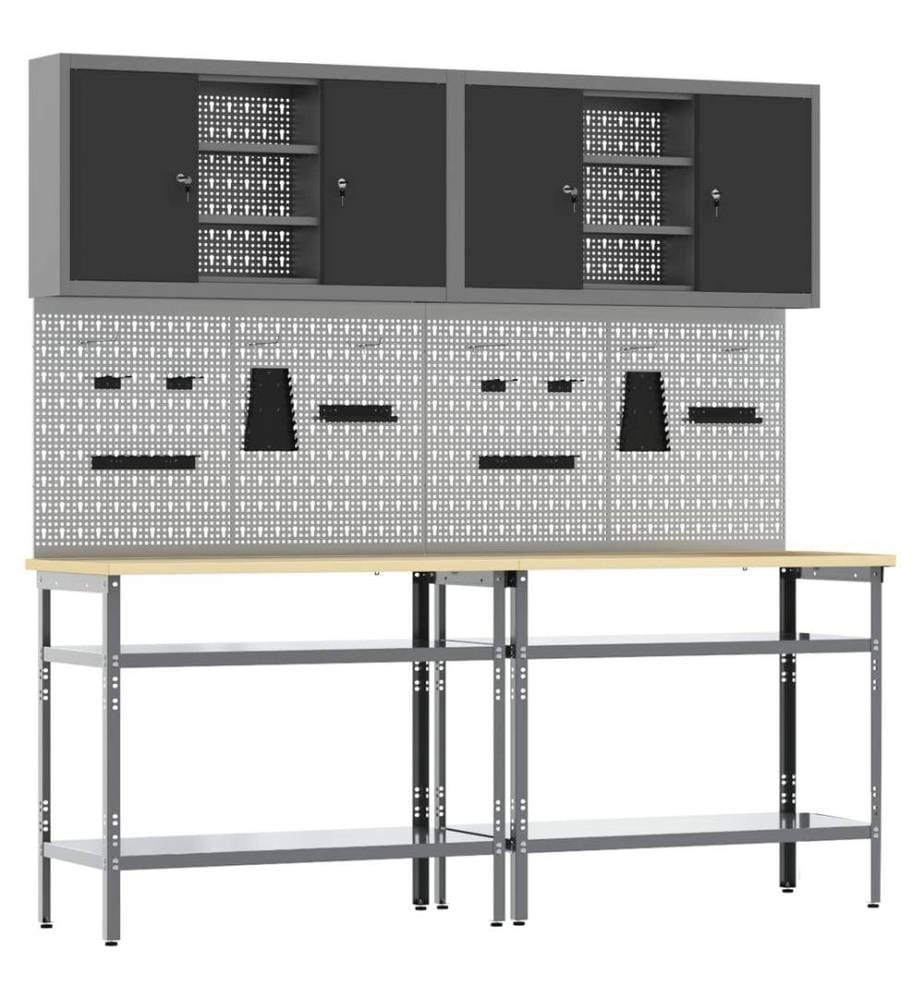Werkbank-Set 8 pcs Schwarz und Grau Pulverbeschichteter Stahl