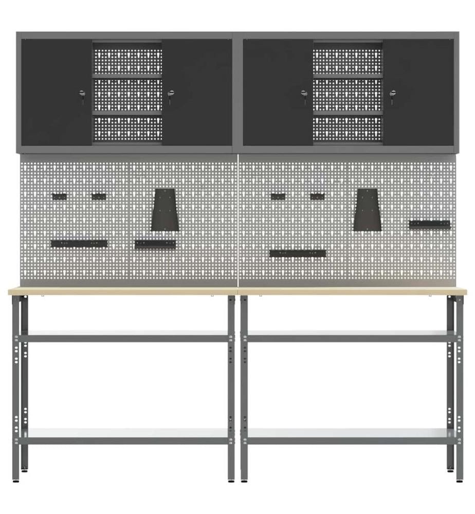 Werkbank-Set 8 pcs Schwarz und Grau Pulverbeschichteter Stahl
