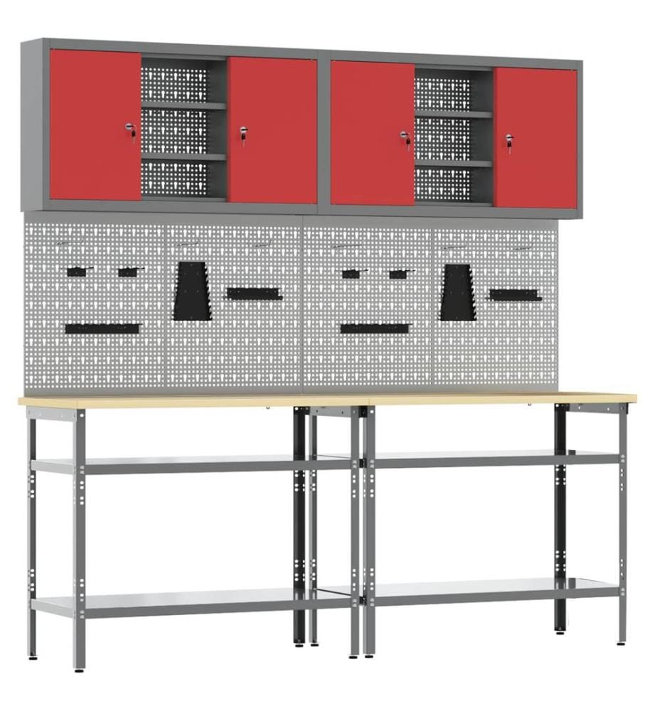 Werkbank-Set 8 pcs Rot und Grau Pulverbeschichteter Stahl