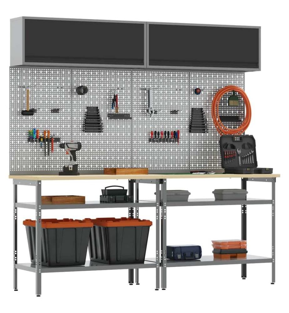 Werkbank-Set 8 pcs Schwarz und Grau Pulverbeschichteter Stahl