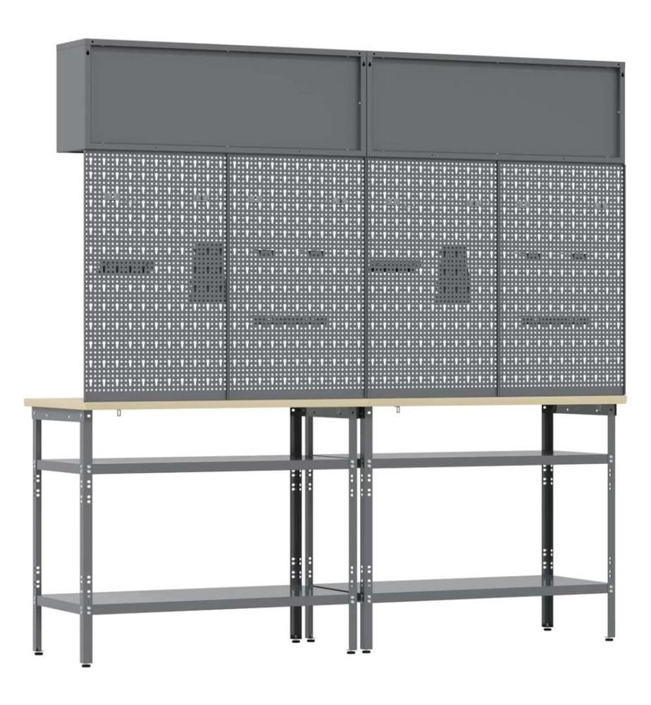 Werkbank-Set 8 pcs Rot und Grau Pulverbeschichteter Stahl