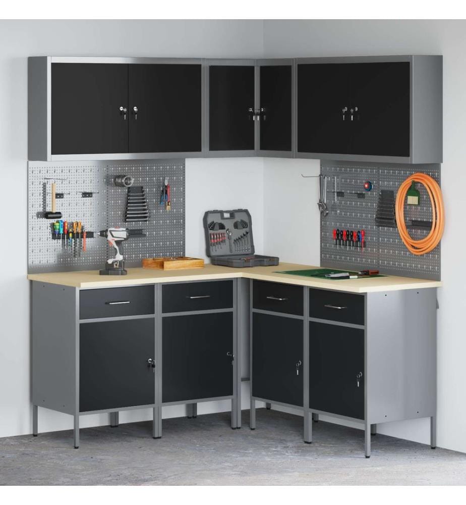 Ensemble de placards de travail avec tiroir 12 pcs Noir et gris