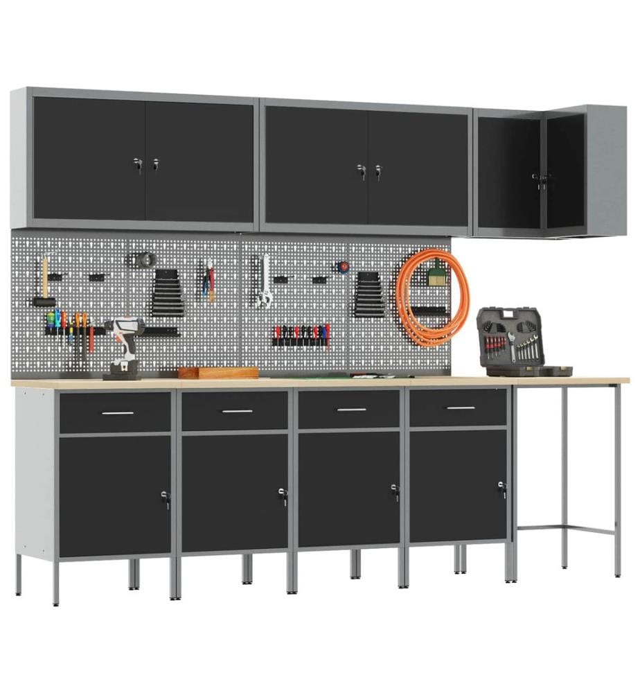 Ensemble de placards de travail avec tiroir 12 pcs Noir et gris
