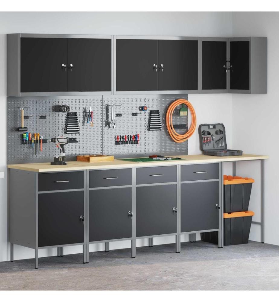 Ensemble de placards de travail avec tiroir 12 pcs Noir et gris
