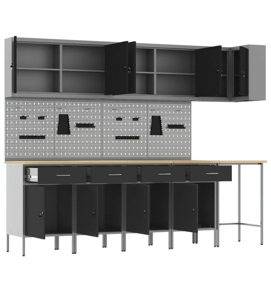Ensemble de placards de travail avec tiroir 12 pcs Noir et gris