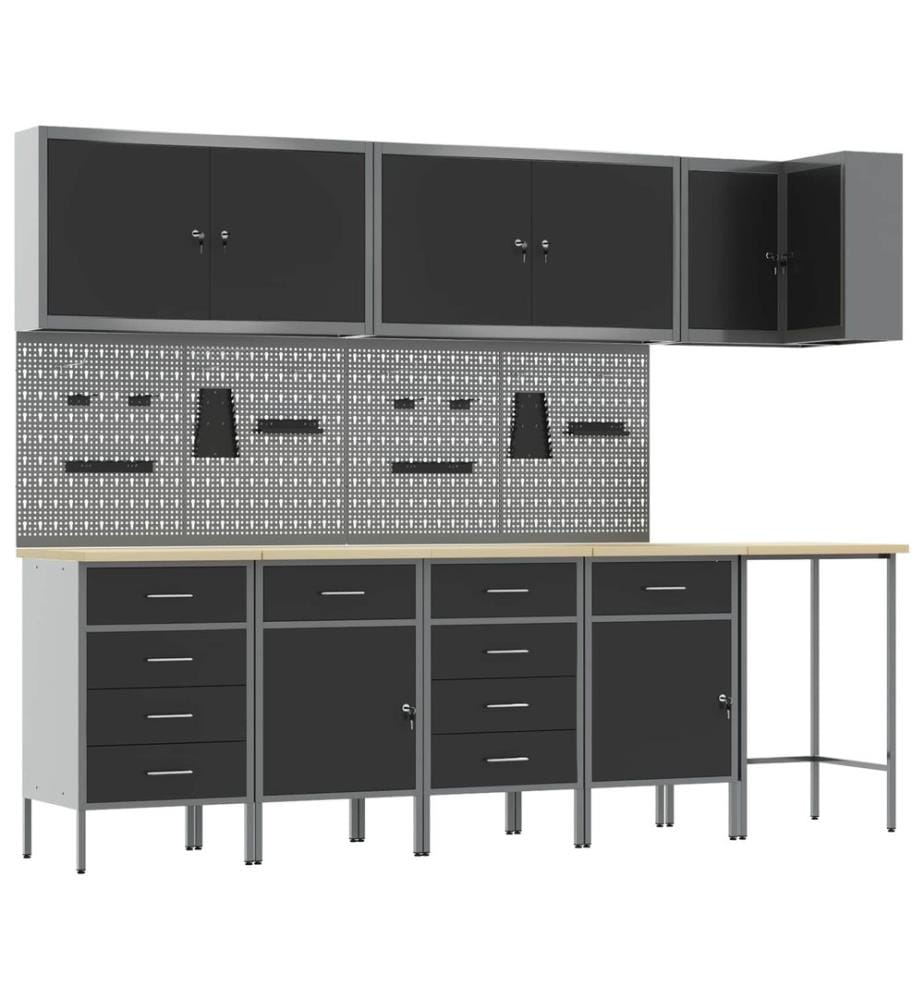 Ensemble de placards de travail avec tiroir 12 pcs Noir et gris
