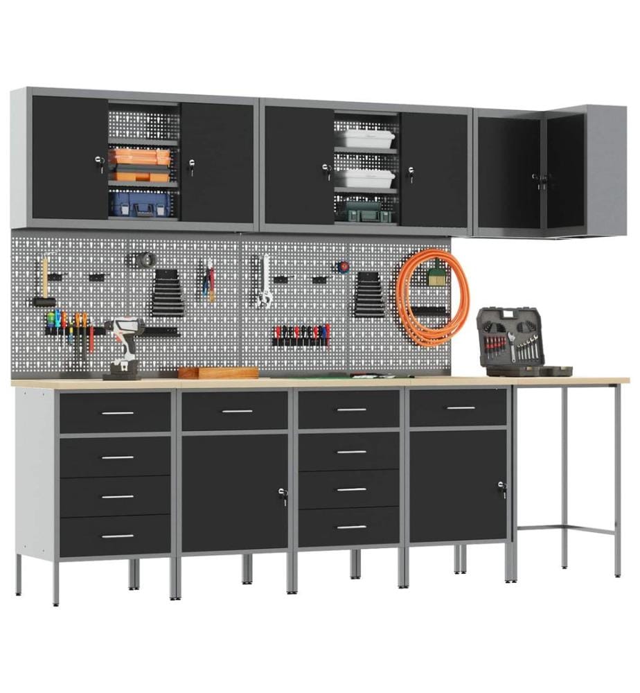 Ensemble de placards de travail avec tiroir 12 pcs Noir et gris