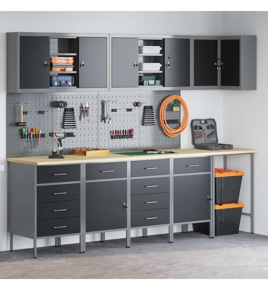 Ensemble de placards de travail avec tiroir 12 pcs Noir et gris