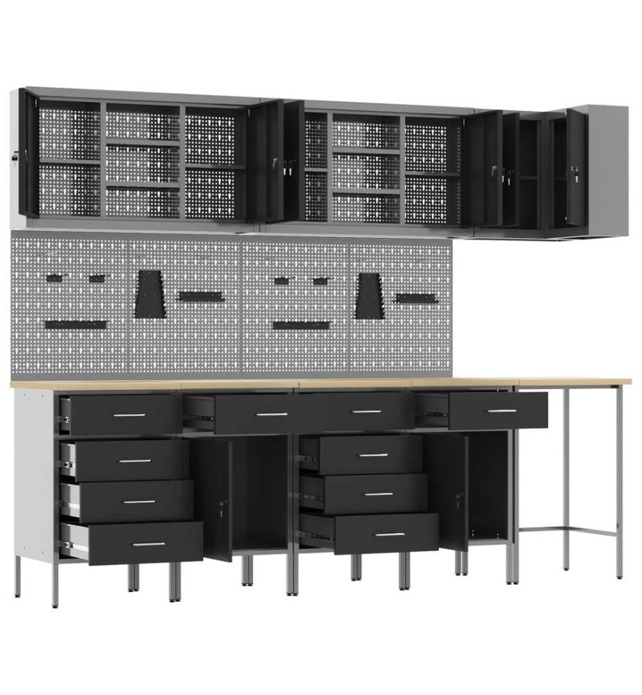 Ensemble de placards de travail avec tiroir 12 pcs Noir et gris
