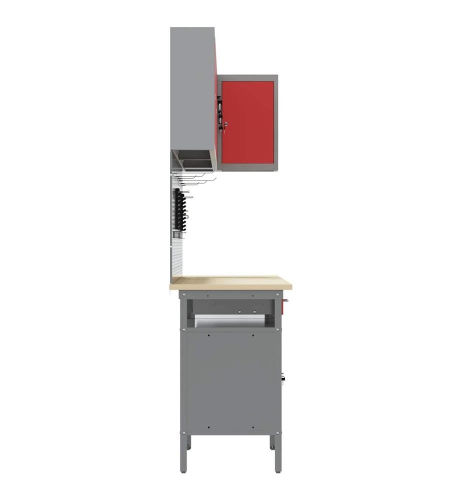 Arbeitsschrankset mit Schubladen mit Regal 10 pcs Rot und Grau