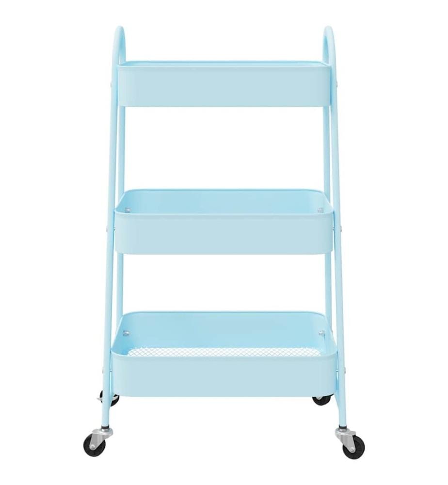 Chariot de rangement à 3 niveaux bleu 42x41,5x77 cm acier