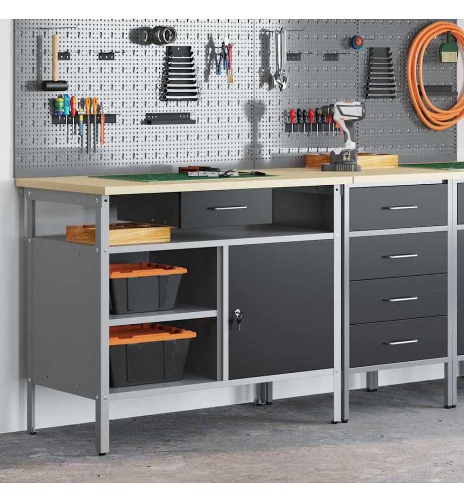 Werkbank mit Schubladen Schwarz und Grau 100 x 55 x 85 cm