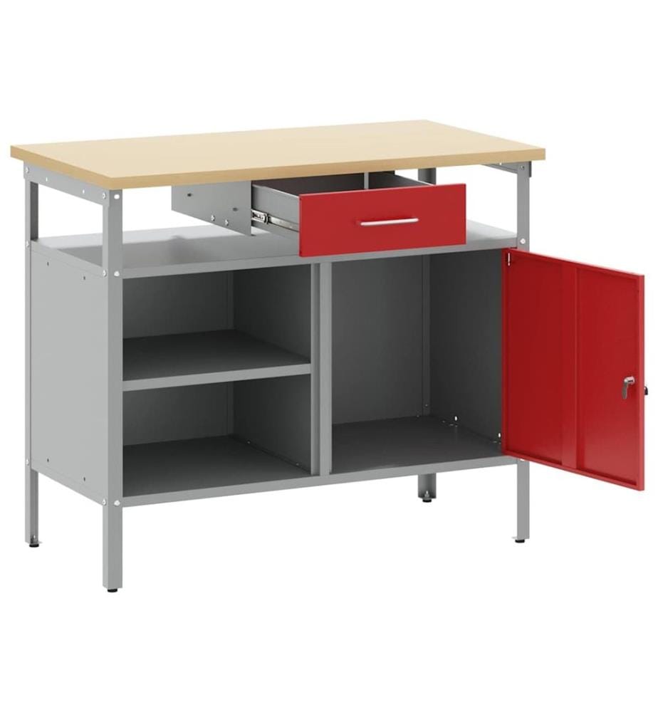 Werkbank mit Schubladen mit Regal Rot und Grau 100 x 55 x 85 cm