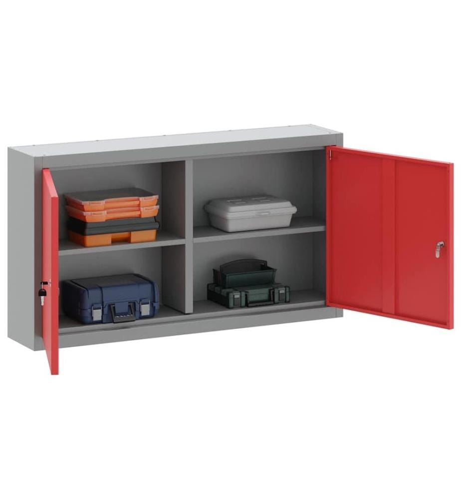Werkzeugschrank mit Regal Rot und Grau 100 x 20 x 55 cm