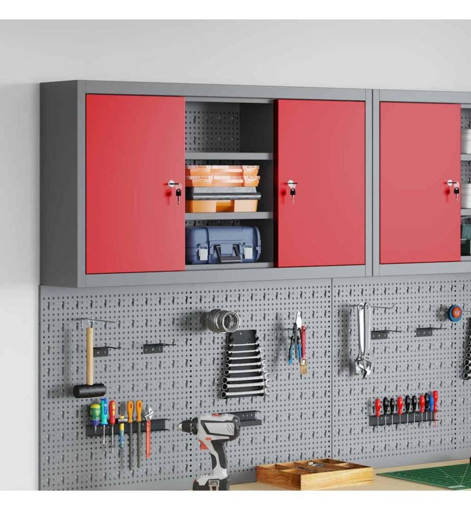 Werkzeugschrank mit Regal Rot und Grau 100 x 20 x 55 cm