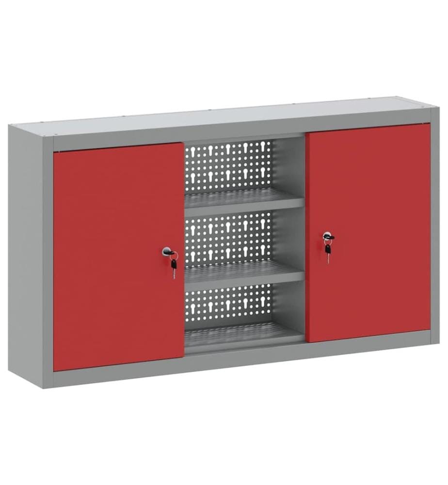 Werkzeugschrank mit Regal Rot und Grau 100 x 20 x 55 cm