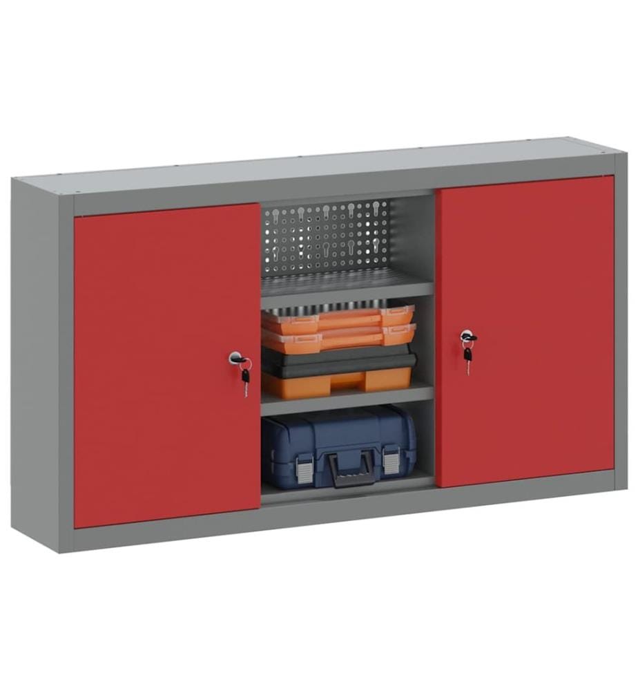 Werkzeugschrank mit Regal Rot und Grau 100 x 20 x 55 cm