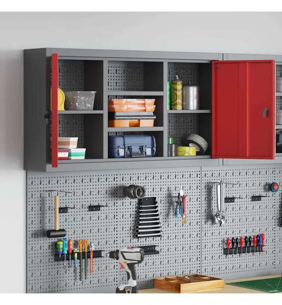 Werkzeugschrank mit Regal Rot und Grau 100 x 20 x 55 cm