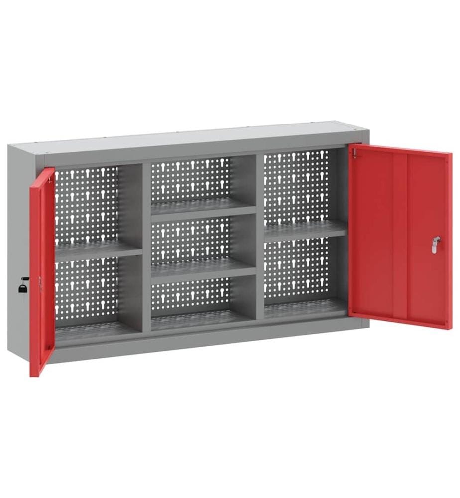 Werkzeugschrank mit Regal Rot und Grau 100 x 20 x 55 cm