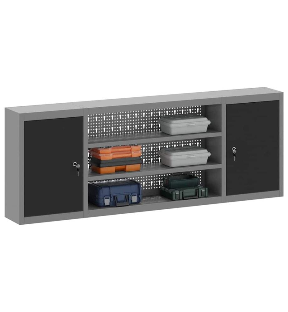 Werkzeugschrank mit Regal Schwarz und Grau 150 x 20 x 55 cm