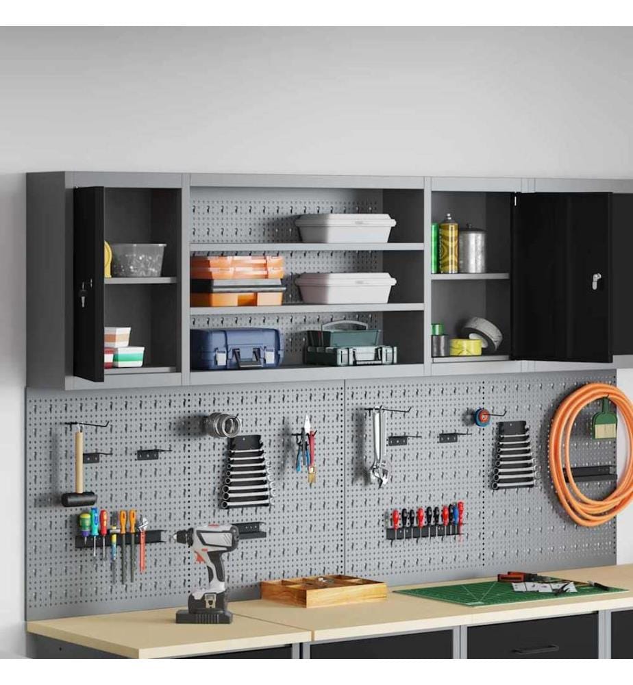 Werkzeugschrank mit Regal Schwarz und Grau 150 x 20 x 55 cm