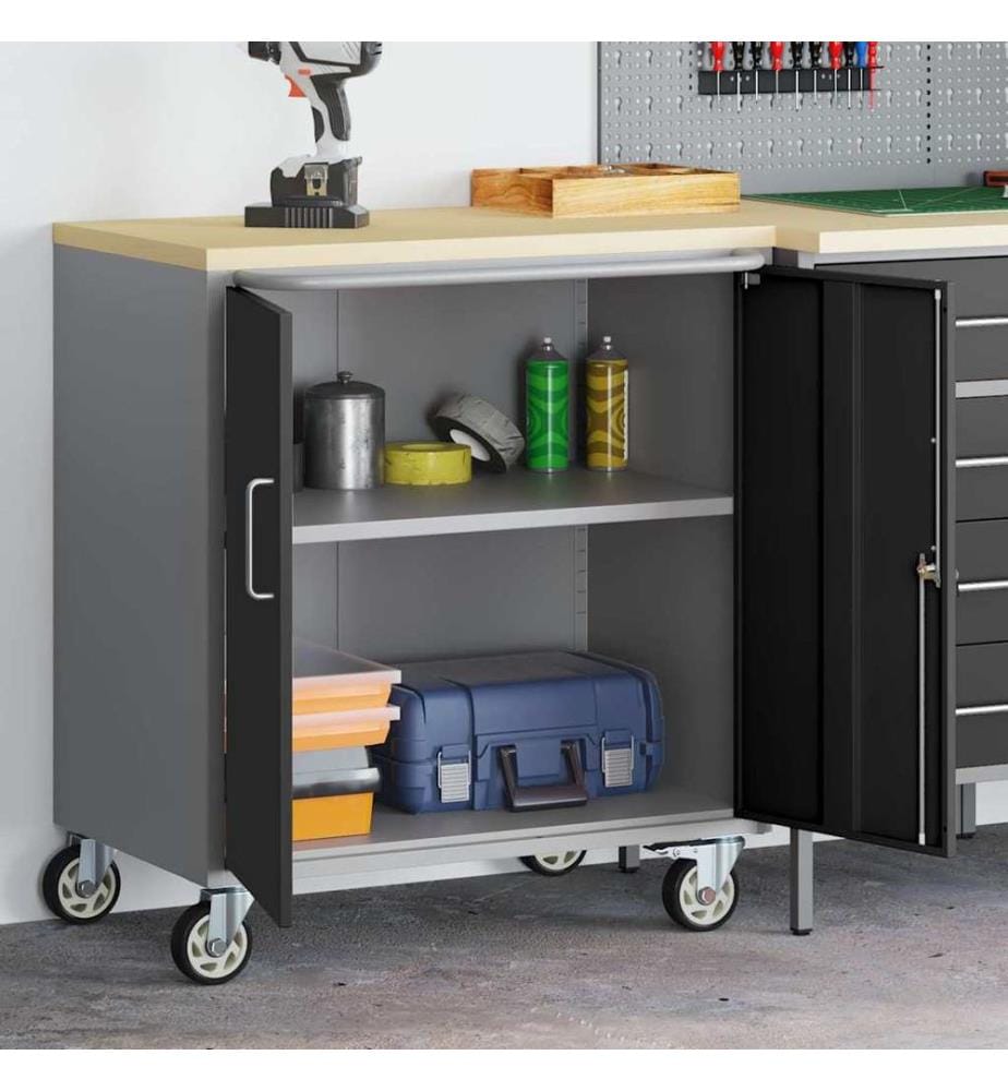 Werkbank mit Regal Mit Rad Schwarz und Grau 75 x 45 x 85 cm
