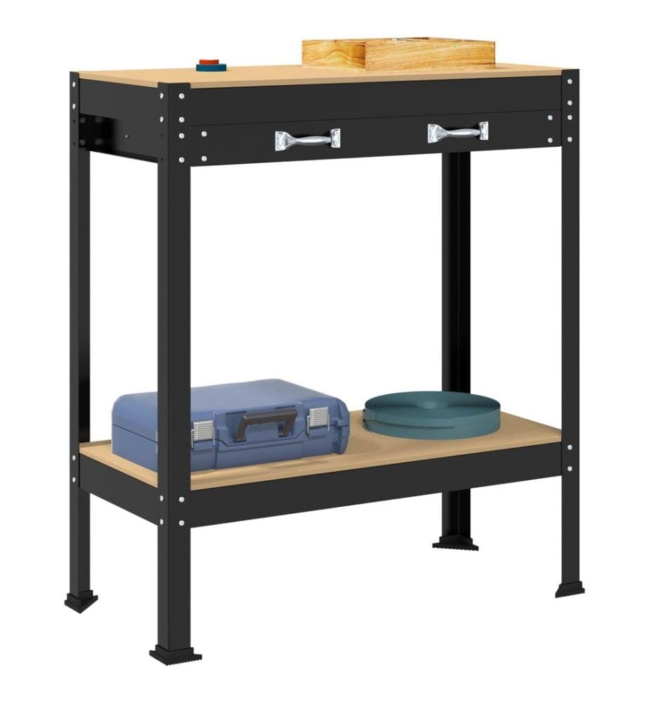 Werkbank mit Regal Schwarz 80 x 40 x 91 cm Sperrholz und Metall