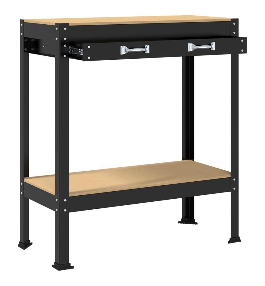 Werkbank mit Regal Schwarz 80 x 40 x 91 cm Sperrholz und Metall