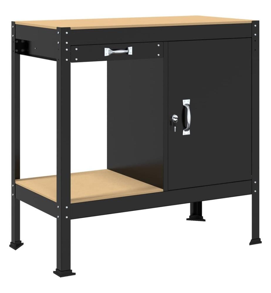Werkbank mit Regal Schwarz 90 x 49 x 91 cm Sperrholz und Metall