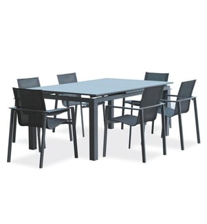 Set di tavoli da giardino MIAMI (180/240X100 cm) in alluminio con prolunga automatica e 6 poltrone MIAMI - GRIGIO ANTRACITE
