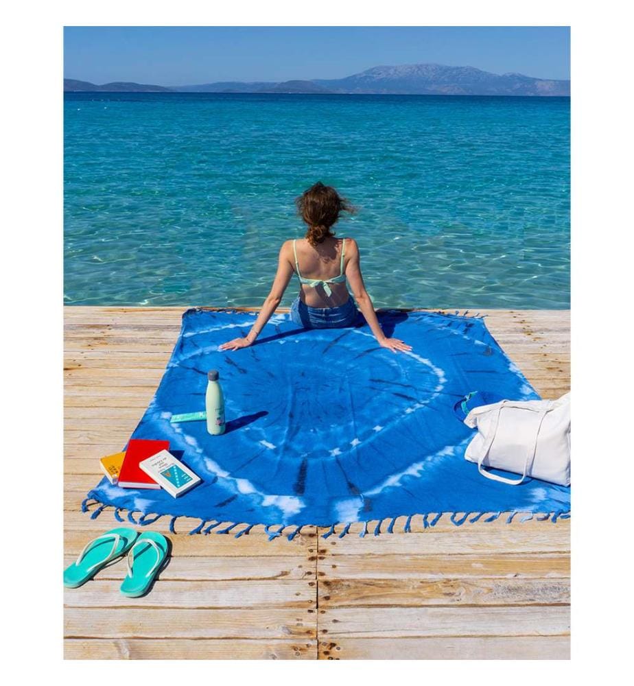 Linge de plage XXL "Towel To Go Tie Dye" (avec boîte cadeau) 200x200 cm - Blue / White