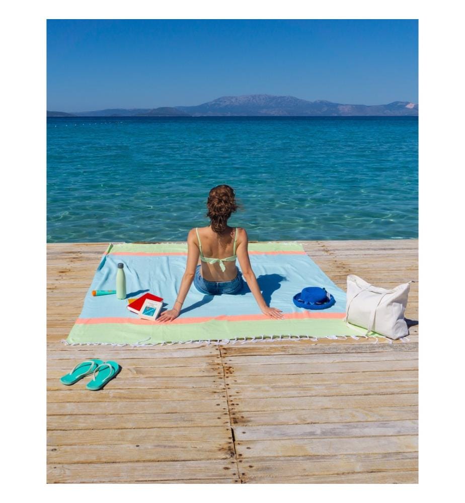 Serviette de plage XXL "Towel To Go Neon" (avec boîte cadeau) 200 x 200 cm - Vert et bleu
