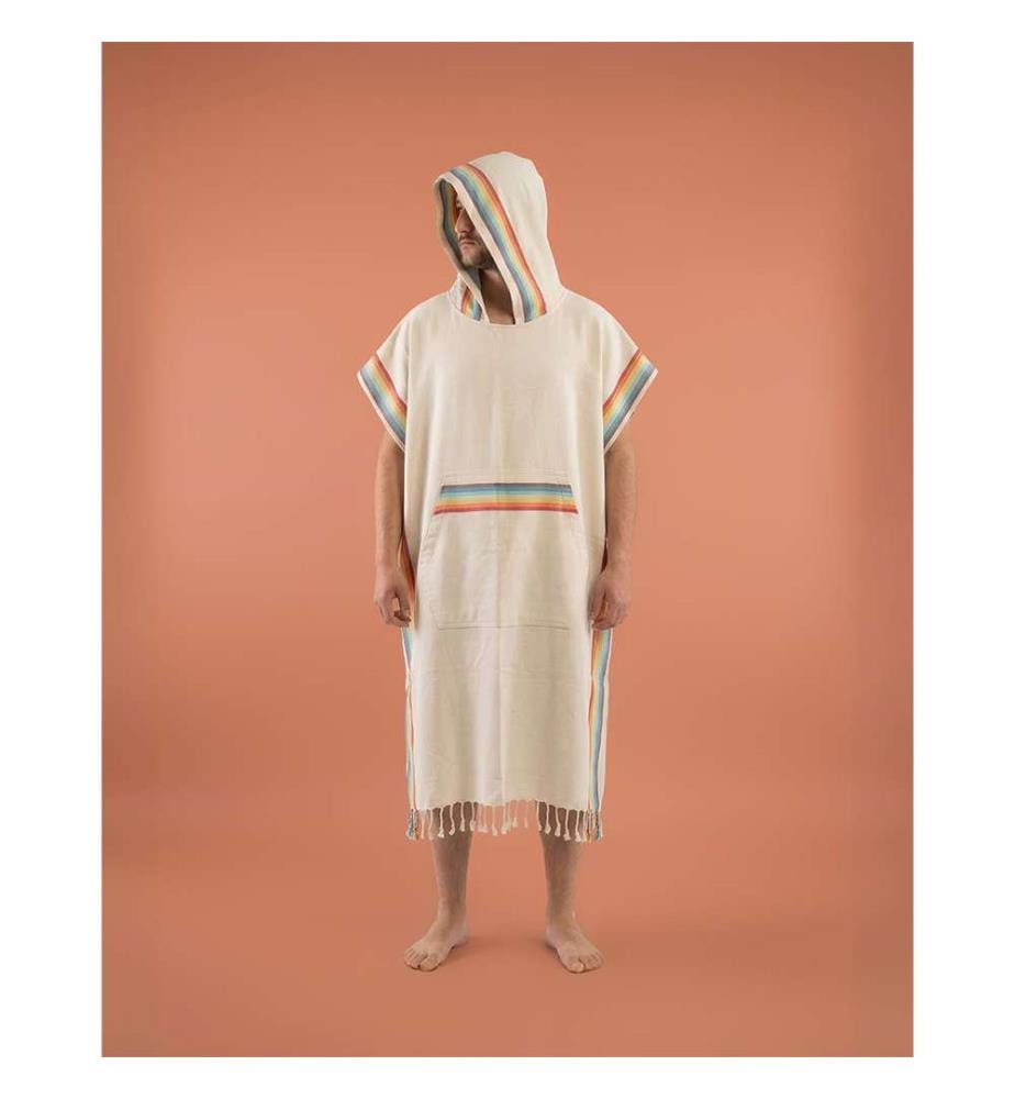Herren Bambus-Baumwoll Poncho mit Kapuze für Strand & Pool 110x85 cm - Beige – Mehrfarbig