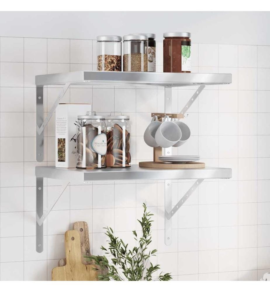 Wandregale 2 Stk. 50x40x3 cm Silbern Edelstahl