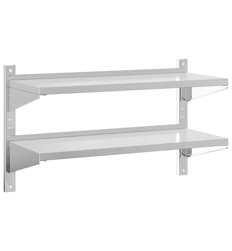 Wandregal mit 2 Böden 100x40x60 cm Silbern Edelstahl