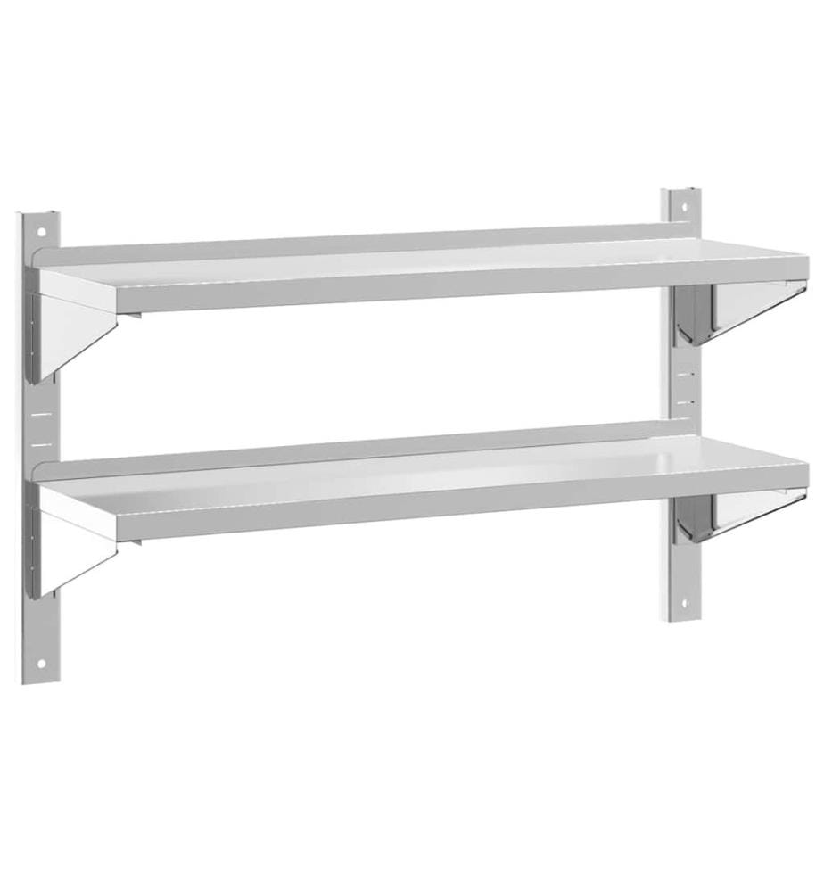 Wandregal mit 2 Böden 100x30x60 cm Silbern Edelstahl