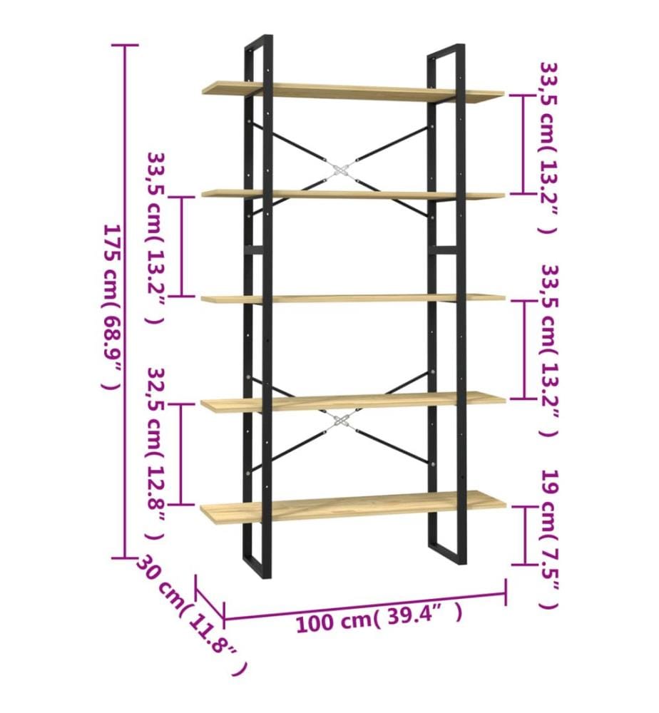 Bibliothèque à 5 niveaux 100x30x175 cm Bois de pin