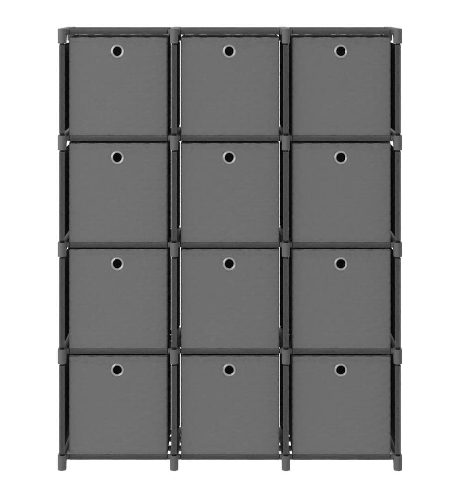 Étagère à 12 cubes avec boîtes Gris 103x30x141 cm Tissu