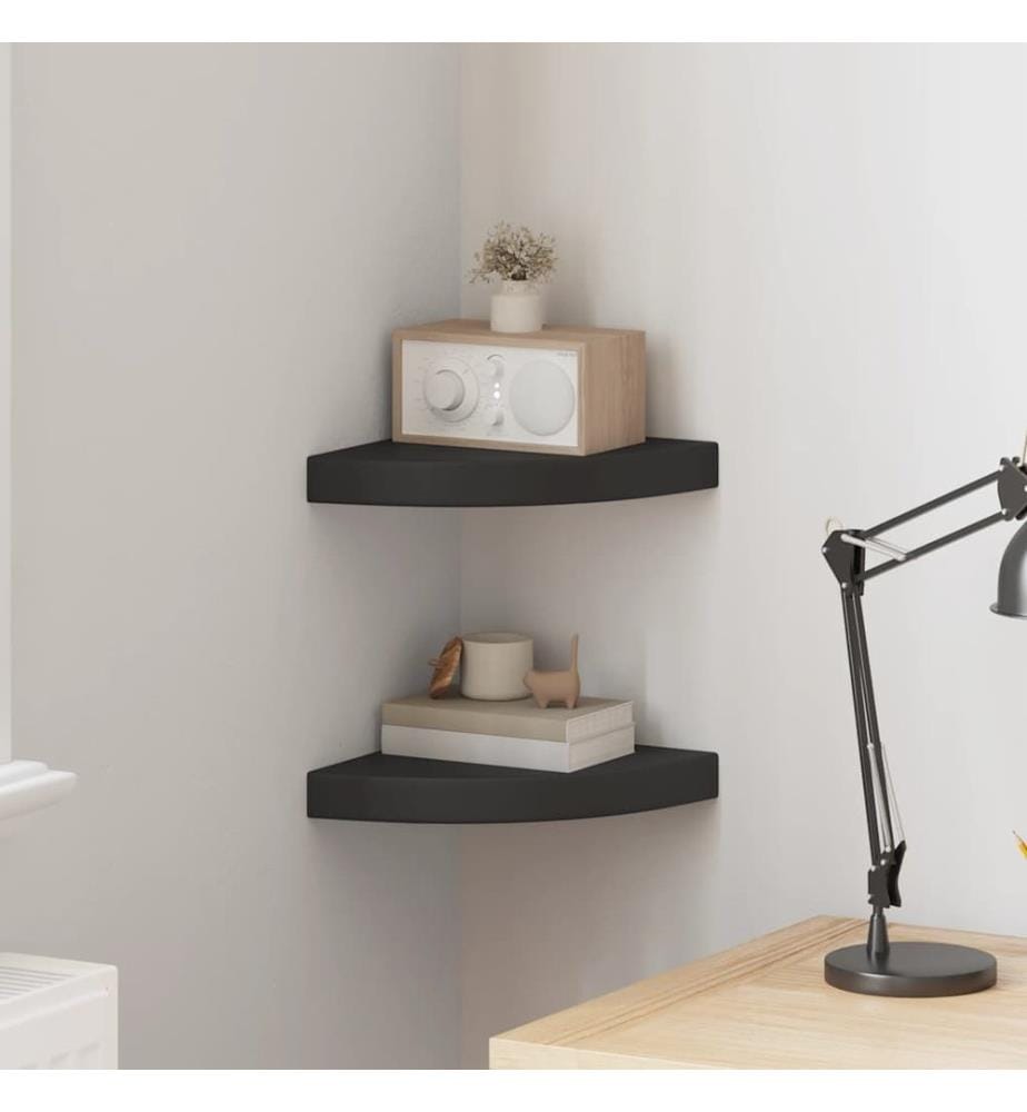Eck-Schweberegale 2 Stk. Schwarz 25x25x3,8 cm MDF