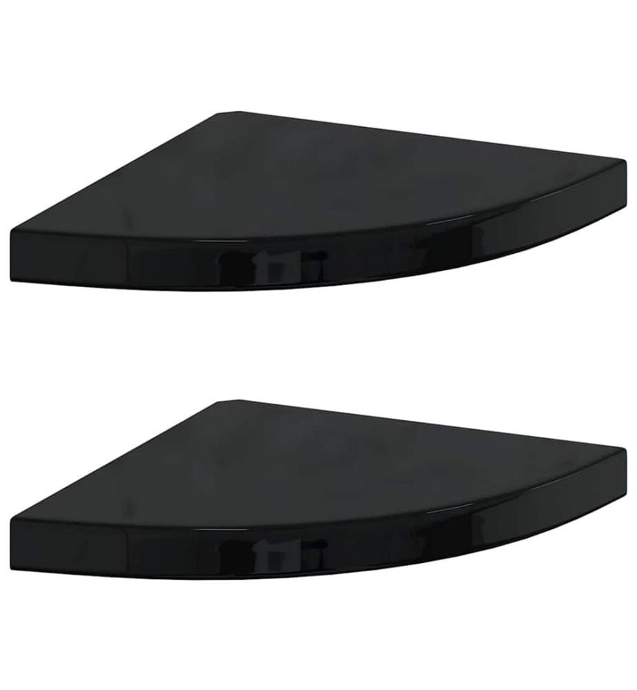 Eck-Schweberegale 2 Stk. Hochglanz-Schwarz 35x35x3,8 cm MDF