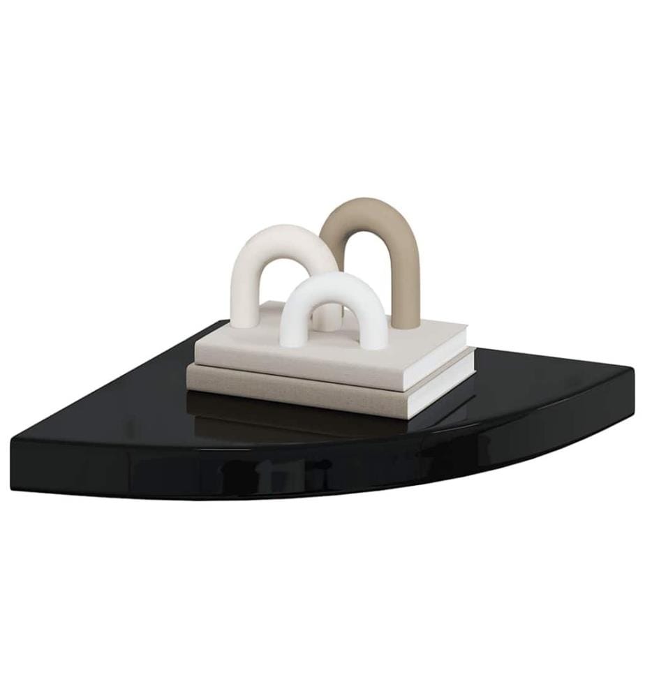 Eck-Schweberegale 2 Stk. Hochglanz-Schwarz 35x35x3,8 cm MDF