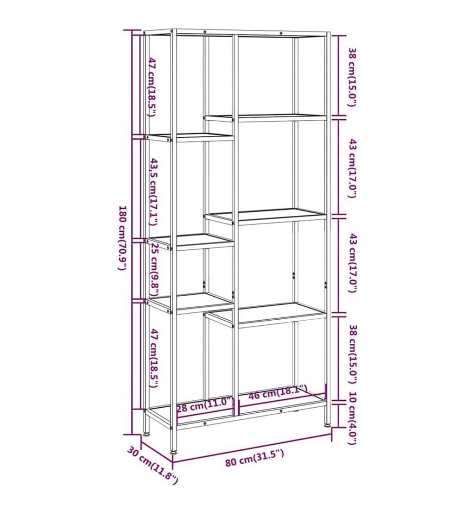 Bücherregal 80x30x180 cm Stahl und Holzwerkstoff