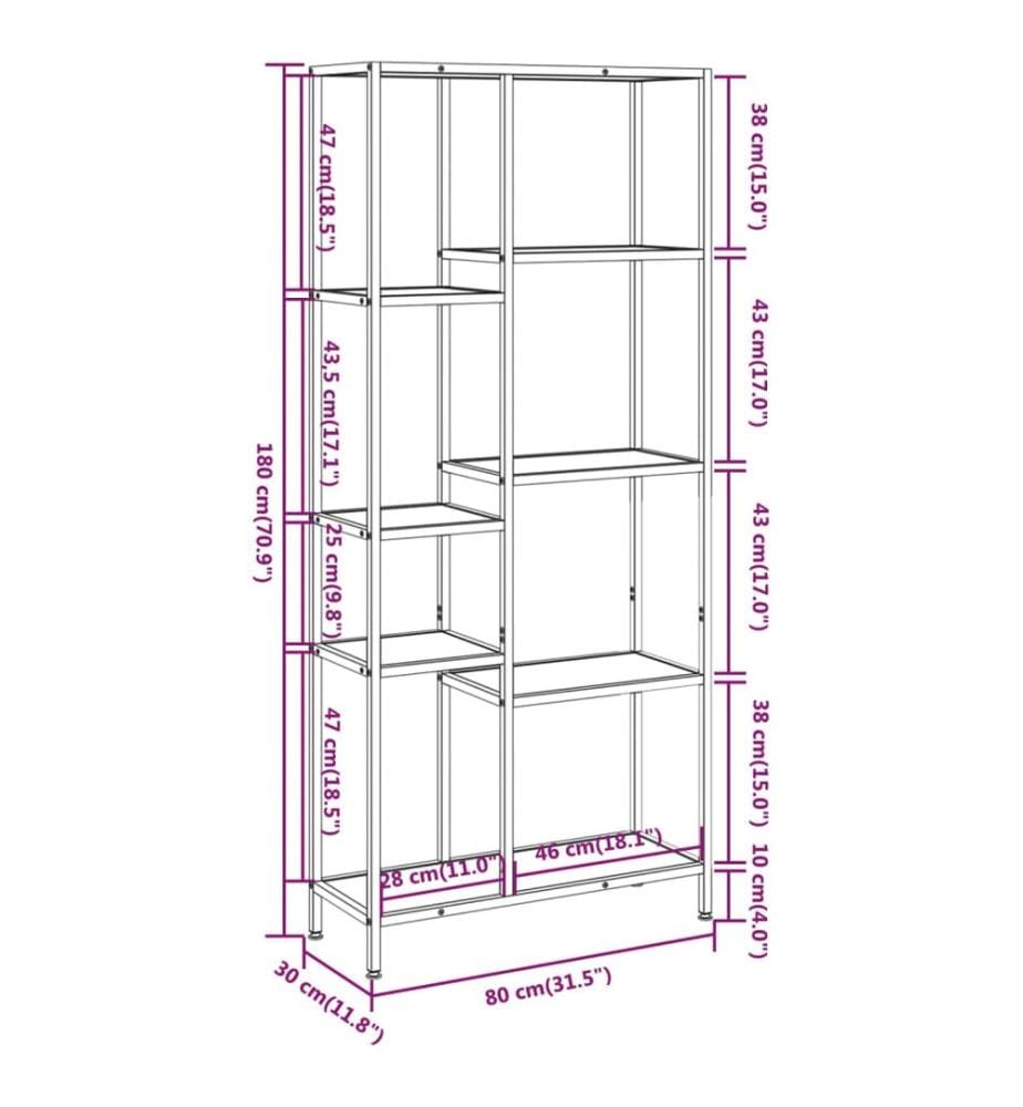 Bücherregal 80x30x180 cm Stahl und Holzwerkstoff