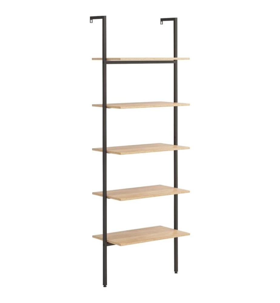 Leiterregal mit 5 Böden Hellbraun und Schwarz 64x35x185 cm