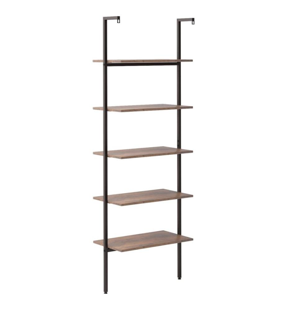 Leiterregal mit 5 Böden Dunkelbraun und Schwarz 64x35x185 cm
