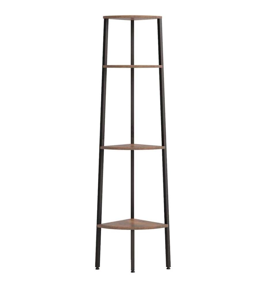 Étagère d'angle à 4 niveaux Marron foncé et noir 45,5 x 31,5 x 150 cm